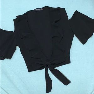 Black ruffle crop top